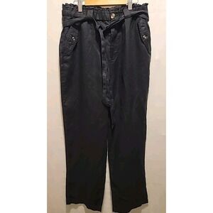 C&C California High Waist Cropped Pants Womens M Linen Blnd Pockets Belted Black